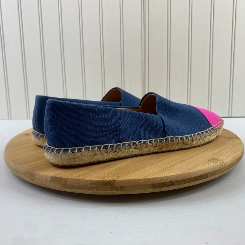 J.‎ Crew Women’s Size 8.5 Blue Pink Canvas Casual Slip On Espadrille Flats Shoes
